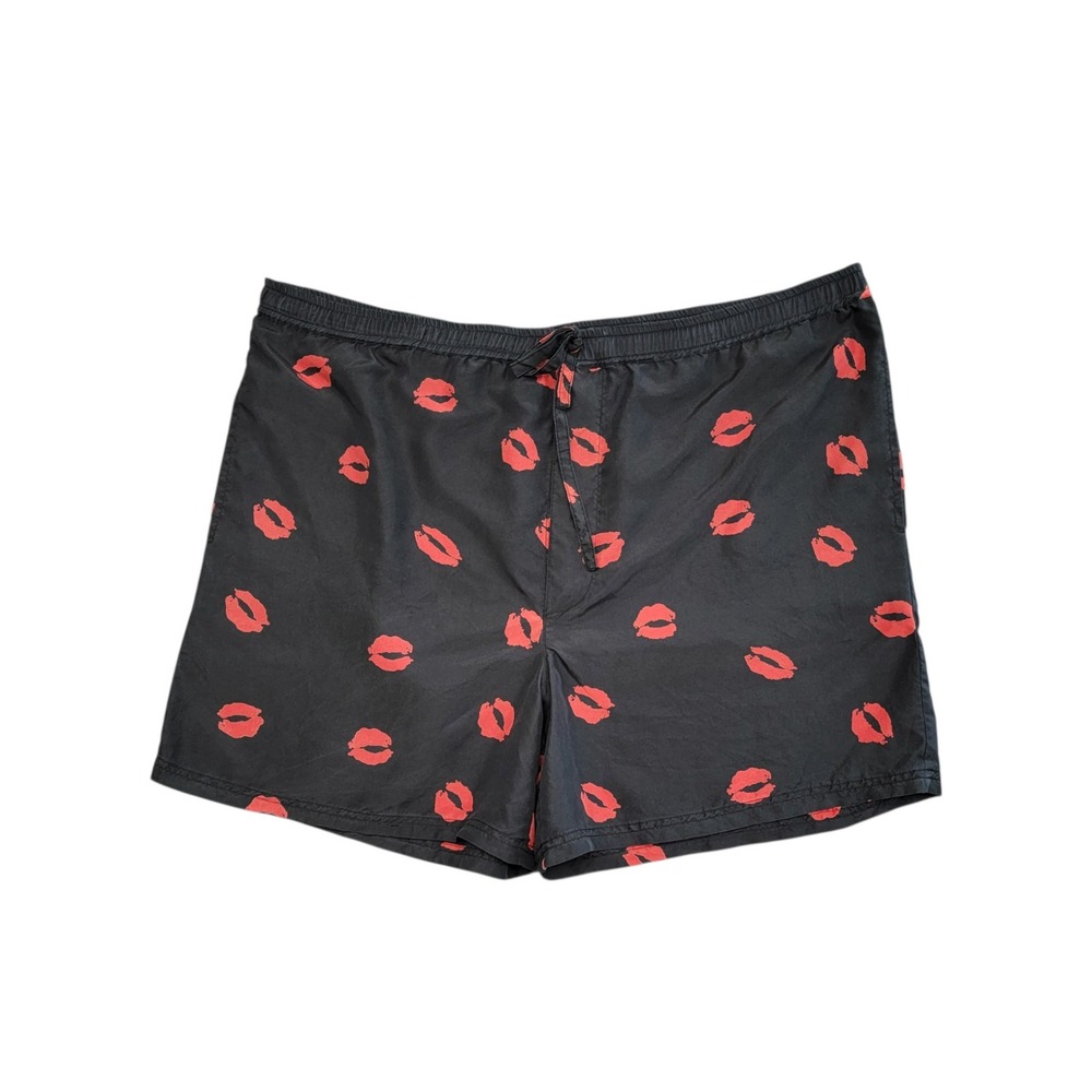 Vintage Andaloro Silk Boxer Shorts Mens XL Black Red Lips Kisses Love Novelty